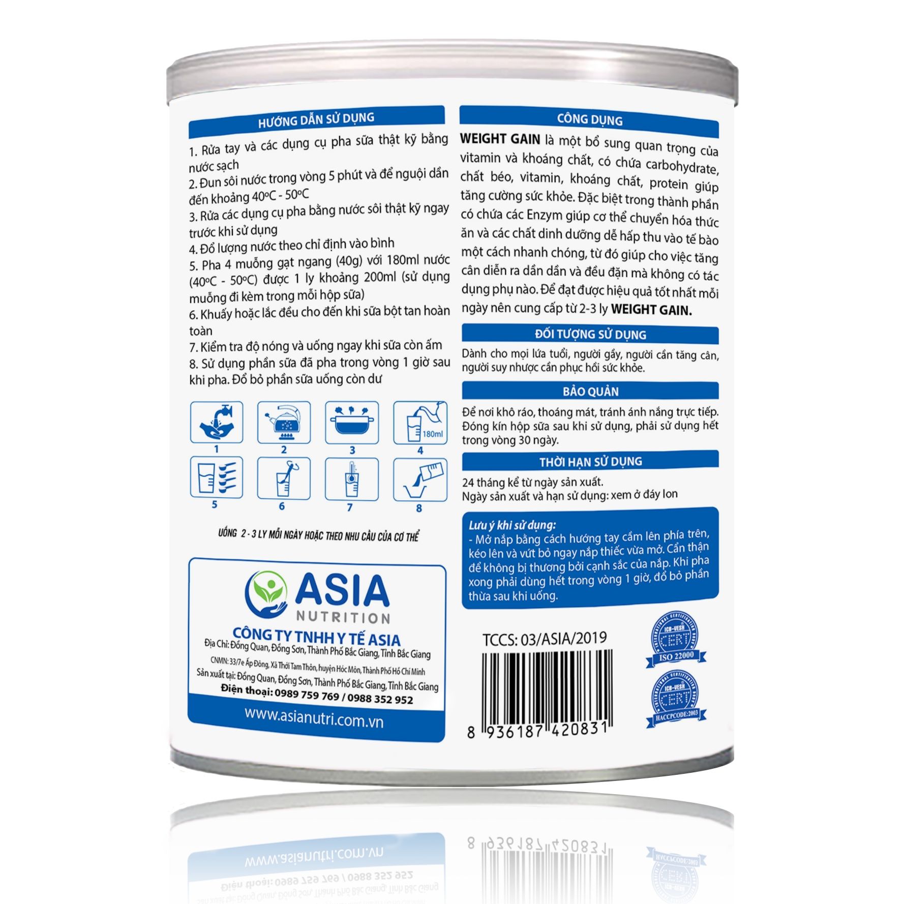 Công dụng của sữa Asia Nutri Weight Gain