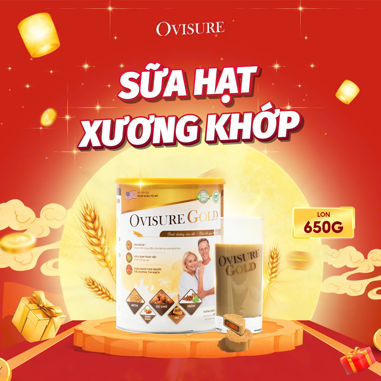 Sữa Hạt Ovisure Gold Hỗ Trợ Sức Khỏe Xương Khớp Hộp 650gr