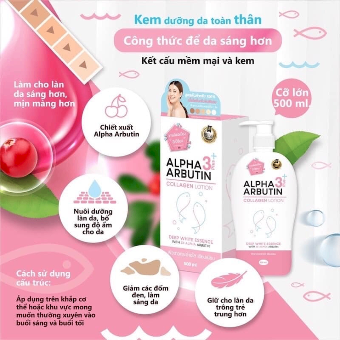 Sữa Dưỡng Thể Alpha Arbutin Collagen Lotion Dưỡng Trắng Da 500ml