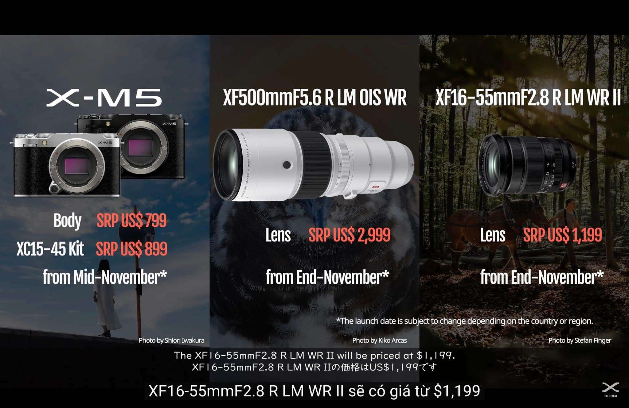 Fujifilm ra mắt Fujifilm X-M5, Fujinon XF16-55mm F2.8 R LM WR II và Fujinon XF 500mm F5.6 R LM OIS WR tại X-Summit 2024