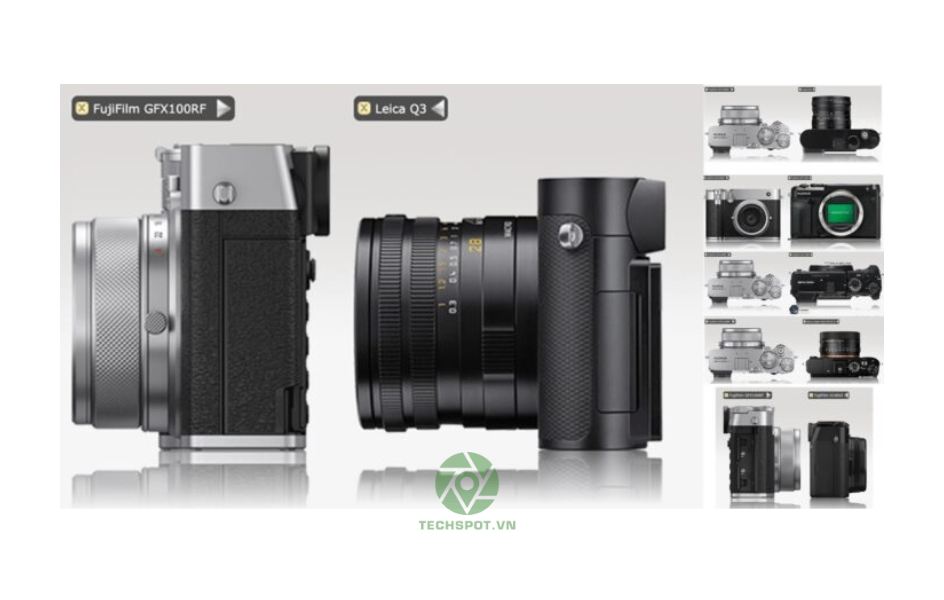 So sánh kích thước Fujifilm GFX100RF vs GFX50R vs X100VI vs Leica Q3 vs Sony RX1rII vs Hasselblad X2D