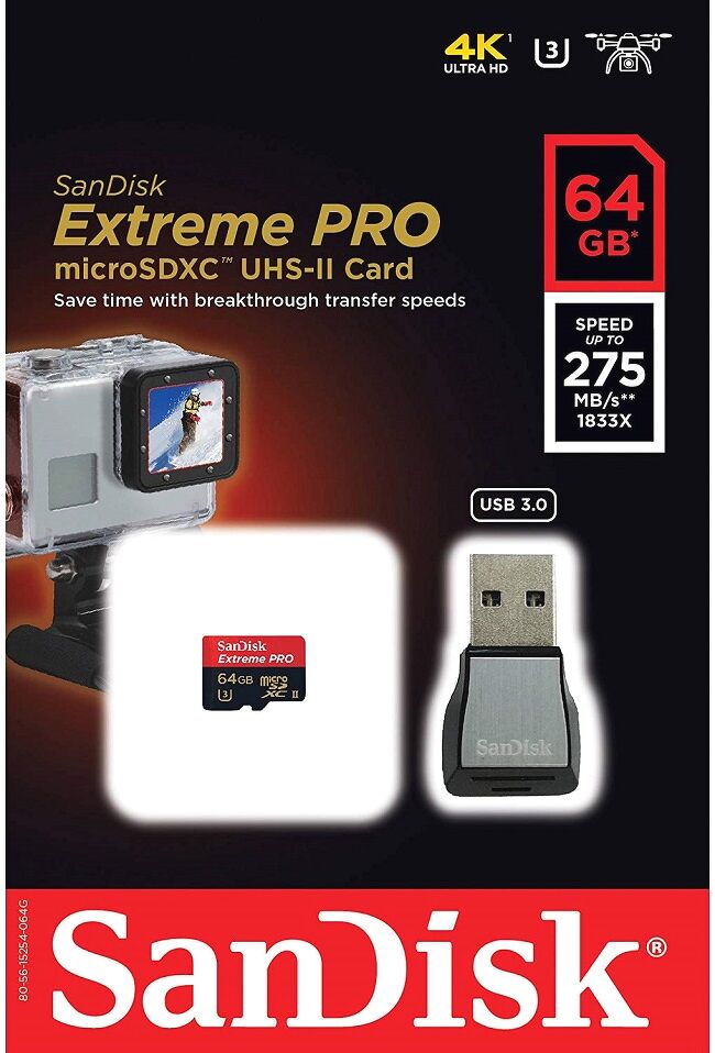 Micro SD SanDisk Extreme Pro 64GB 275MB/s 1833x