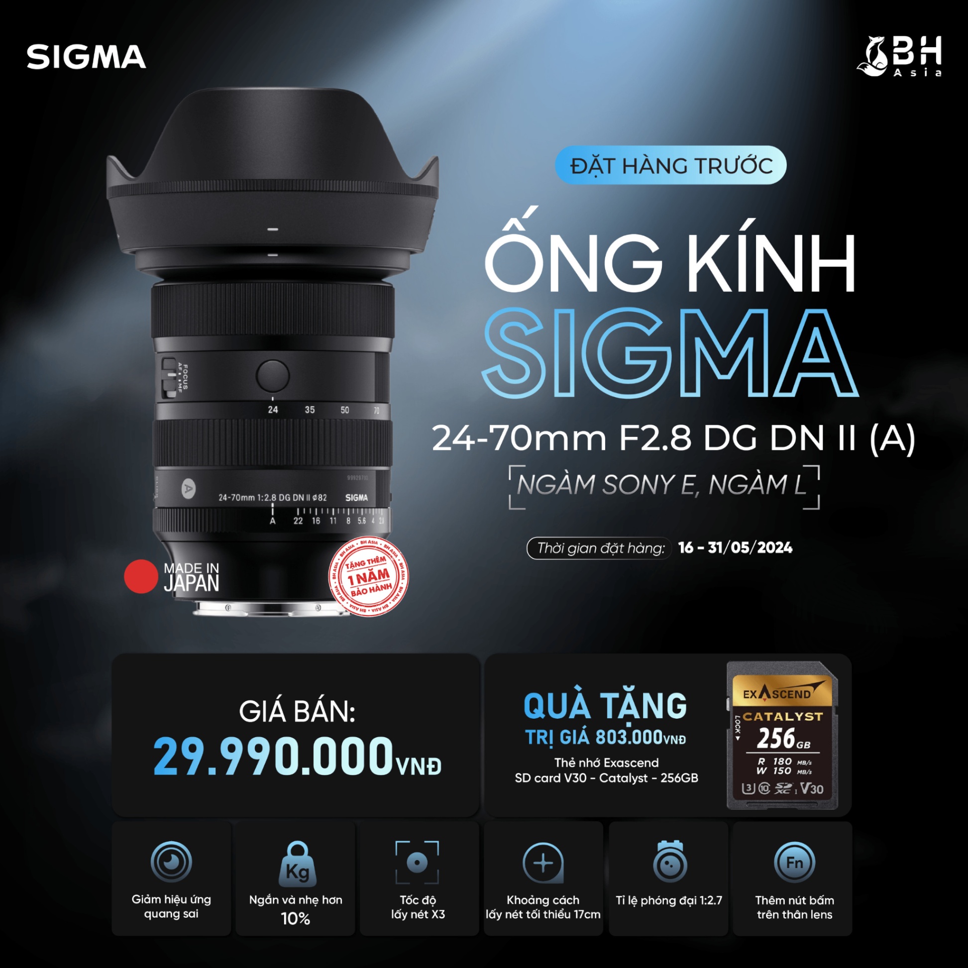 Ống kính SIGMA 24-70mm F2.8 DG DN II (Art)