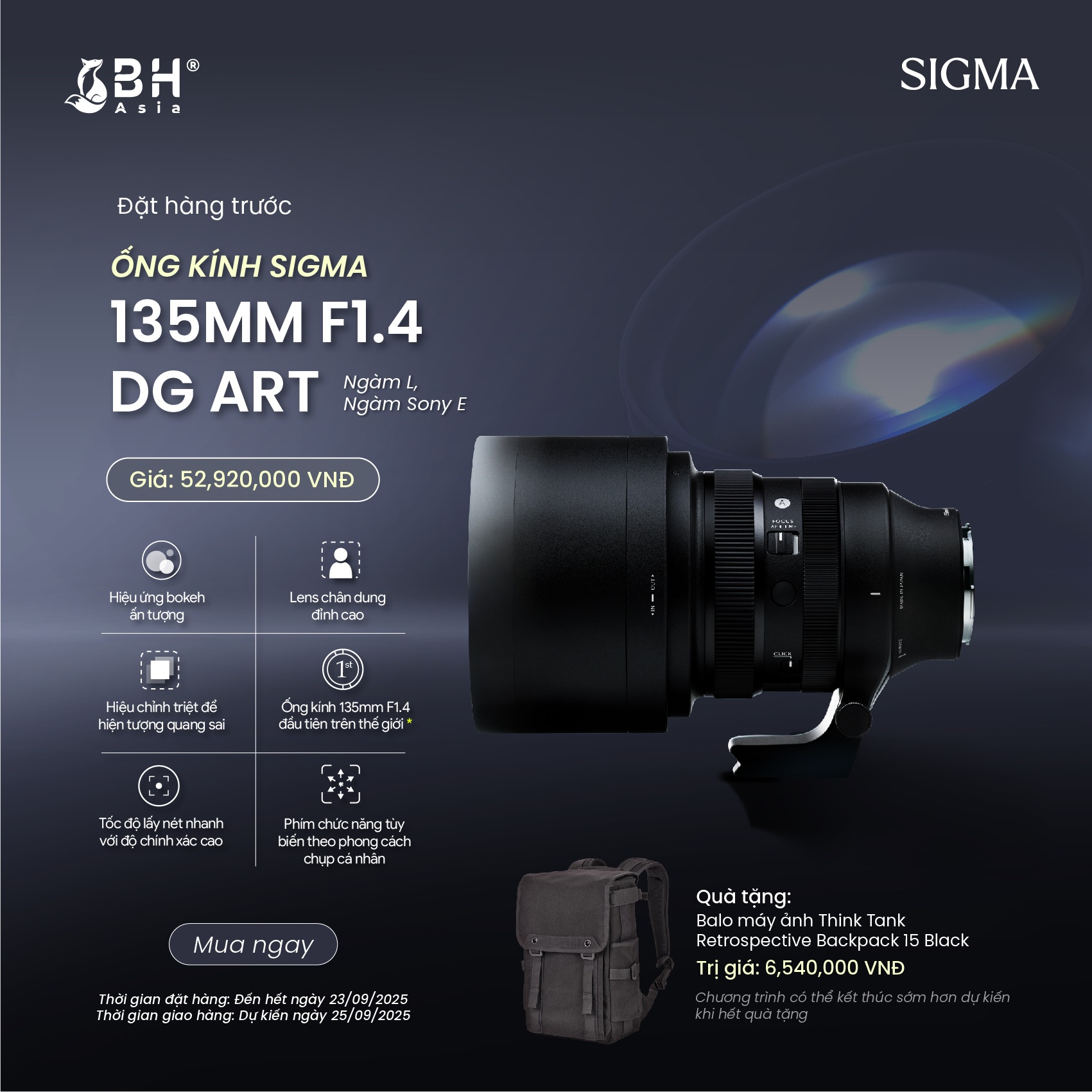 Sigma 135mm f/1.4 DG Art Sony E (Chính hãng)