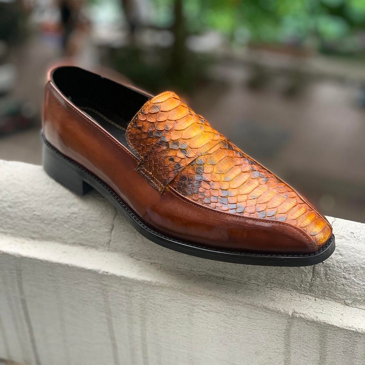 Tan Patina Python Loafers