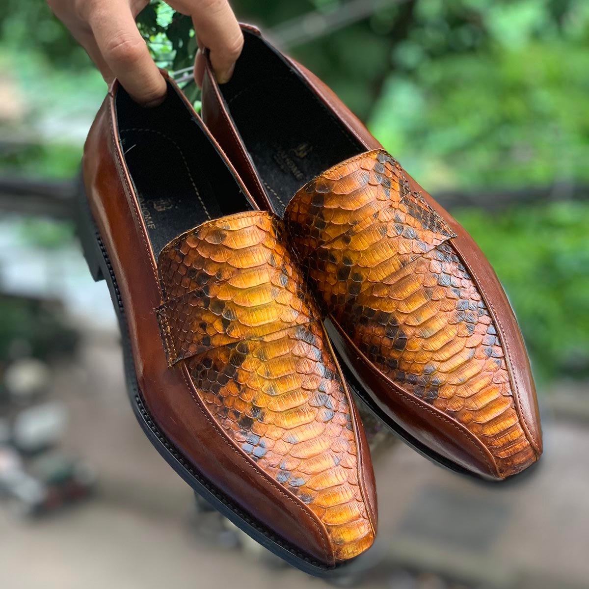 Tan Patina Python Loafers