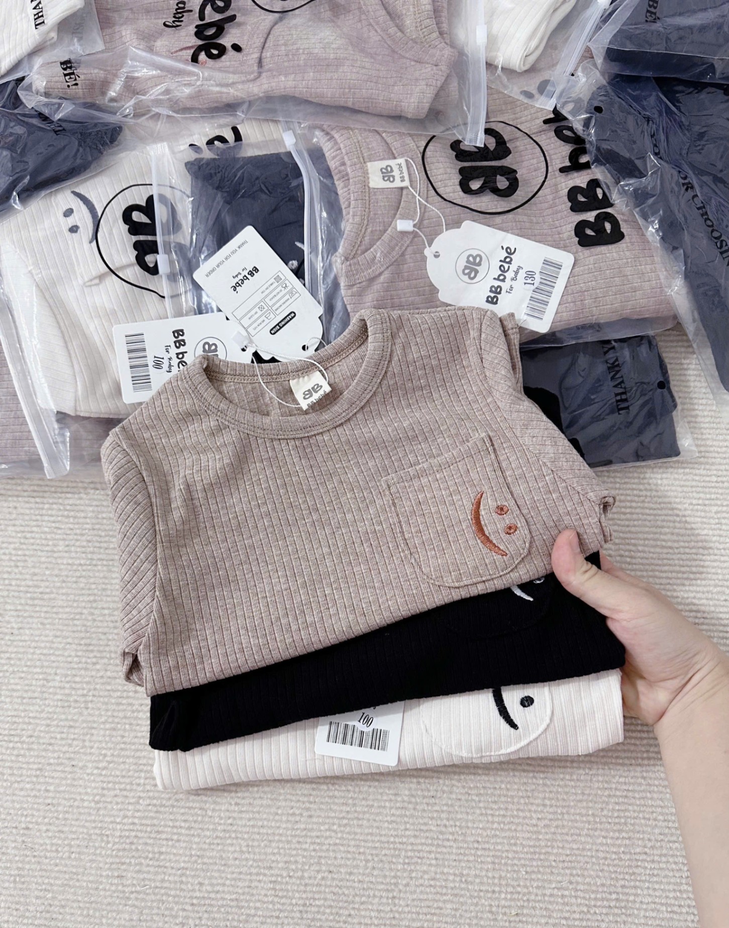 XẢ SET BỘ LEN ĐŨA TÚI NGỰC IN MẶT CƯỜI - B493