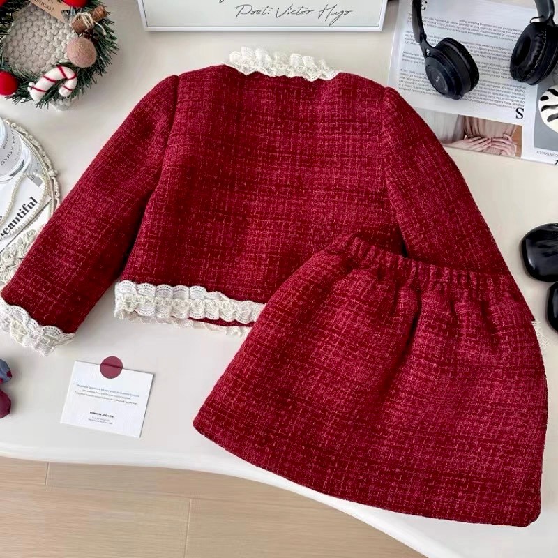 XẢ SET DẠ TWEED ĐỎ TÚI BÈO 2 BÊN - B425