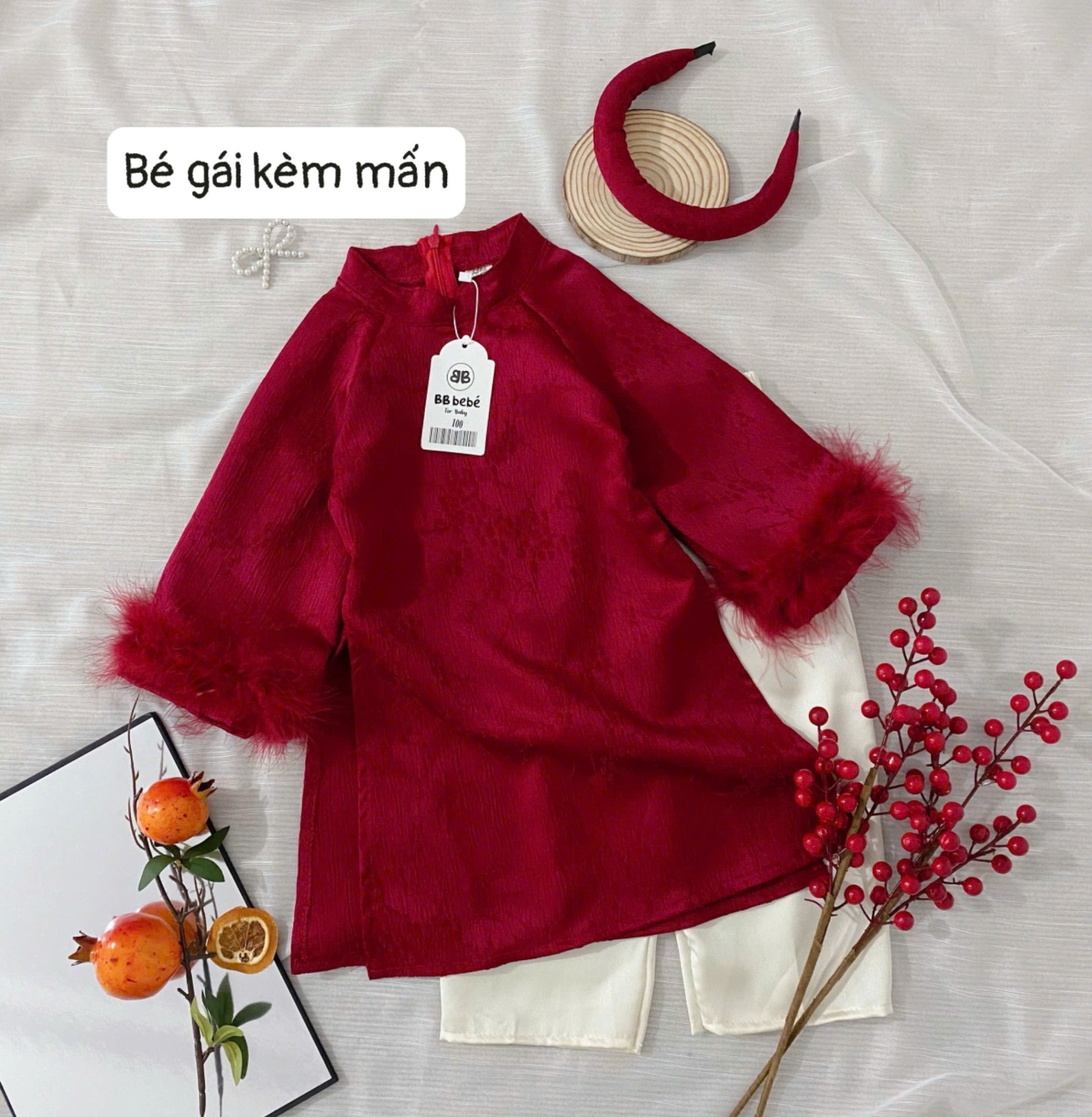 XẢ SET ÁO DÀI GẤM ĐỎ BÉ TRAI BÉ GÁI - B798