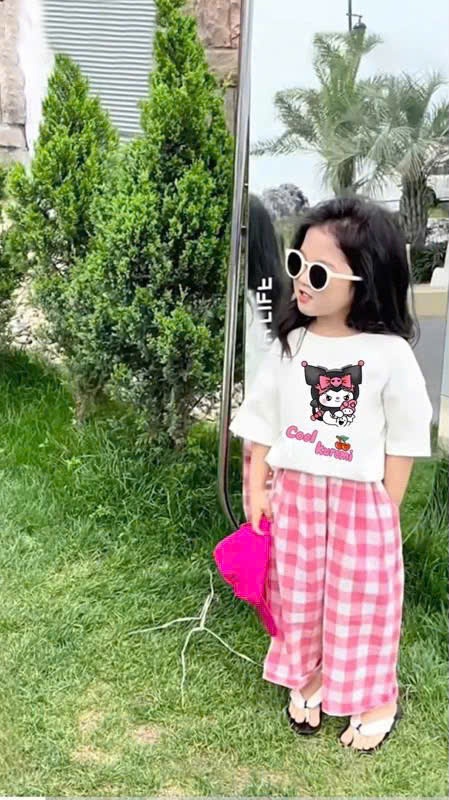 C183 - SET BỘ KUROMI TRẮNG QUẦN KẺ HỒNG BG