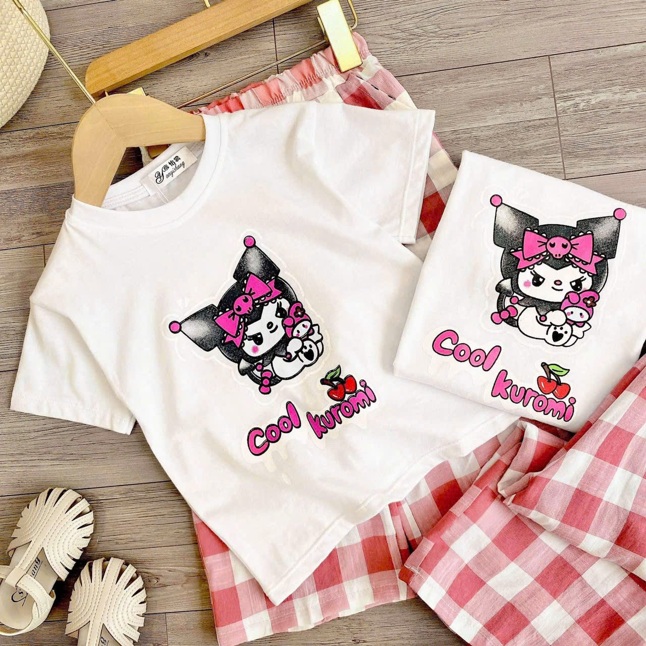 C183 - SET BỘ KUROMI TRẮNG QUẦN KẺ HỒNG BG