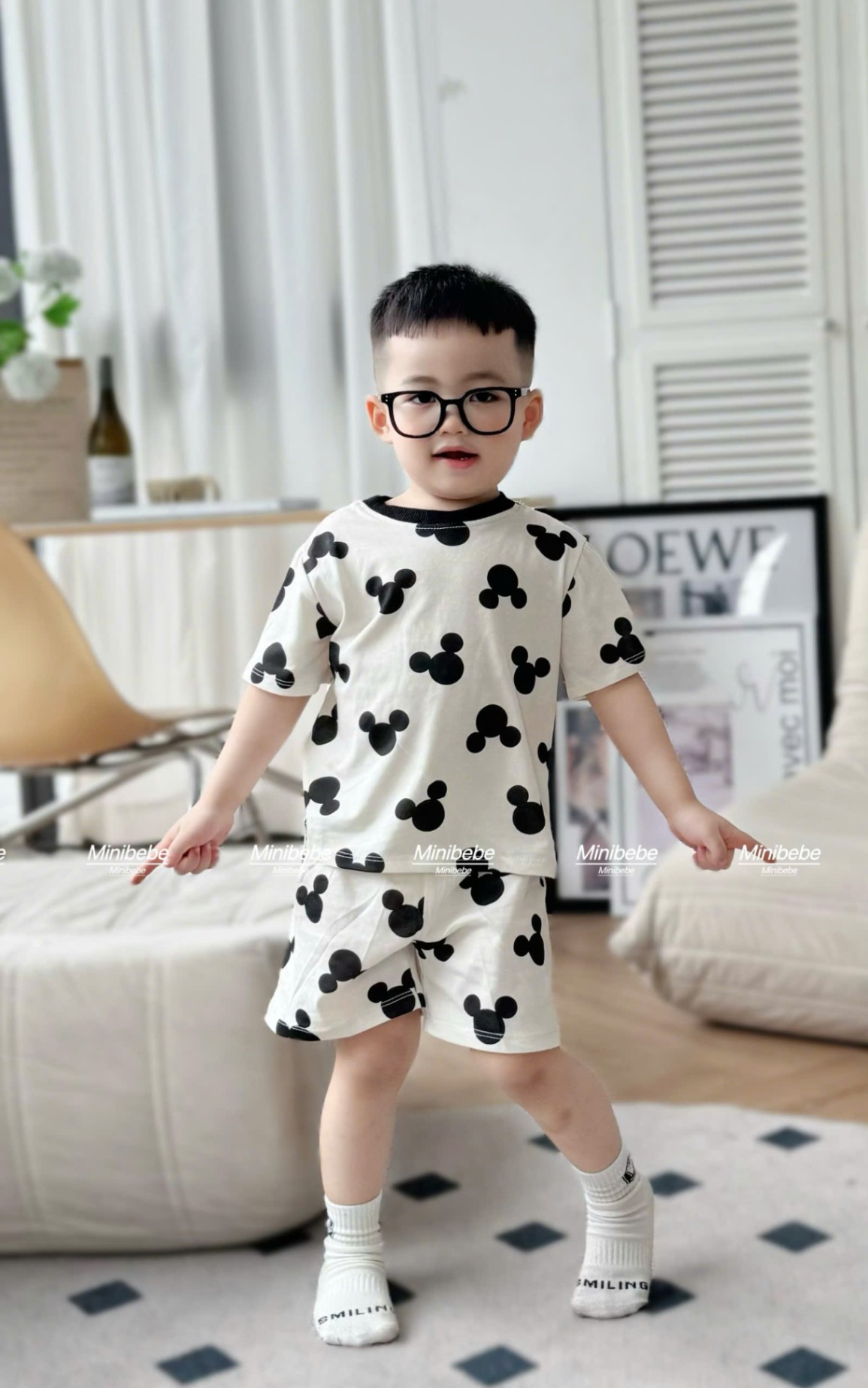 A825 - SET 3 BỘ MICKEY TRẮNG ĐỎ TAY PHỐI
