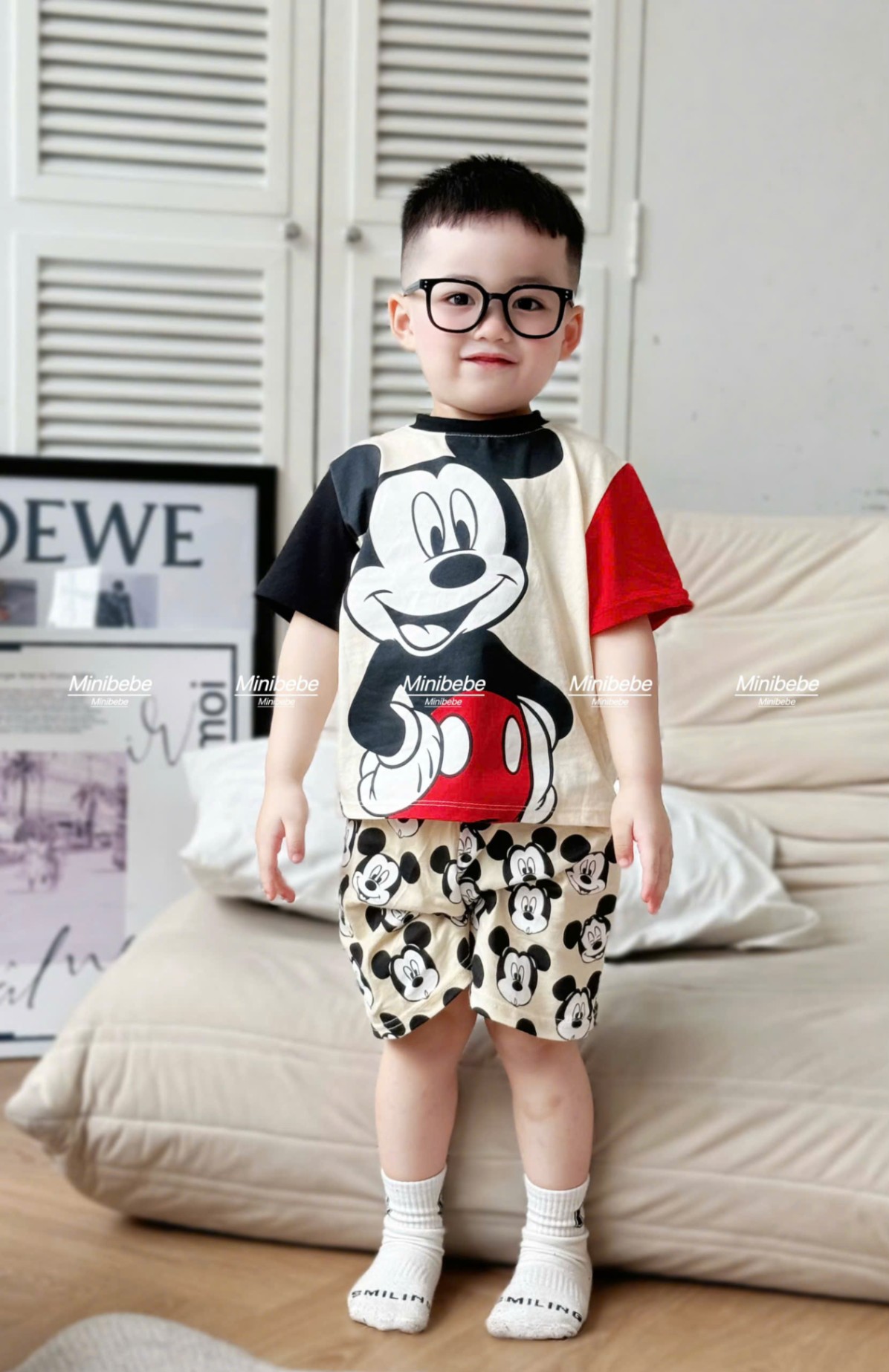 A825 - SET 3 BỘ MICKEY TRẮNG ĐỎ TAY PHỐI