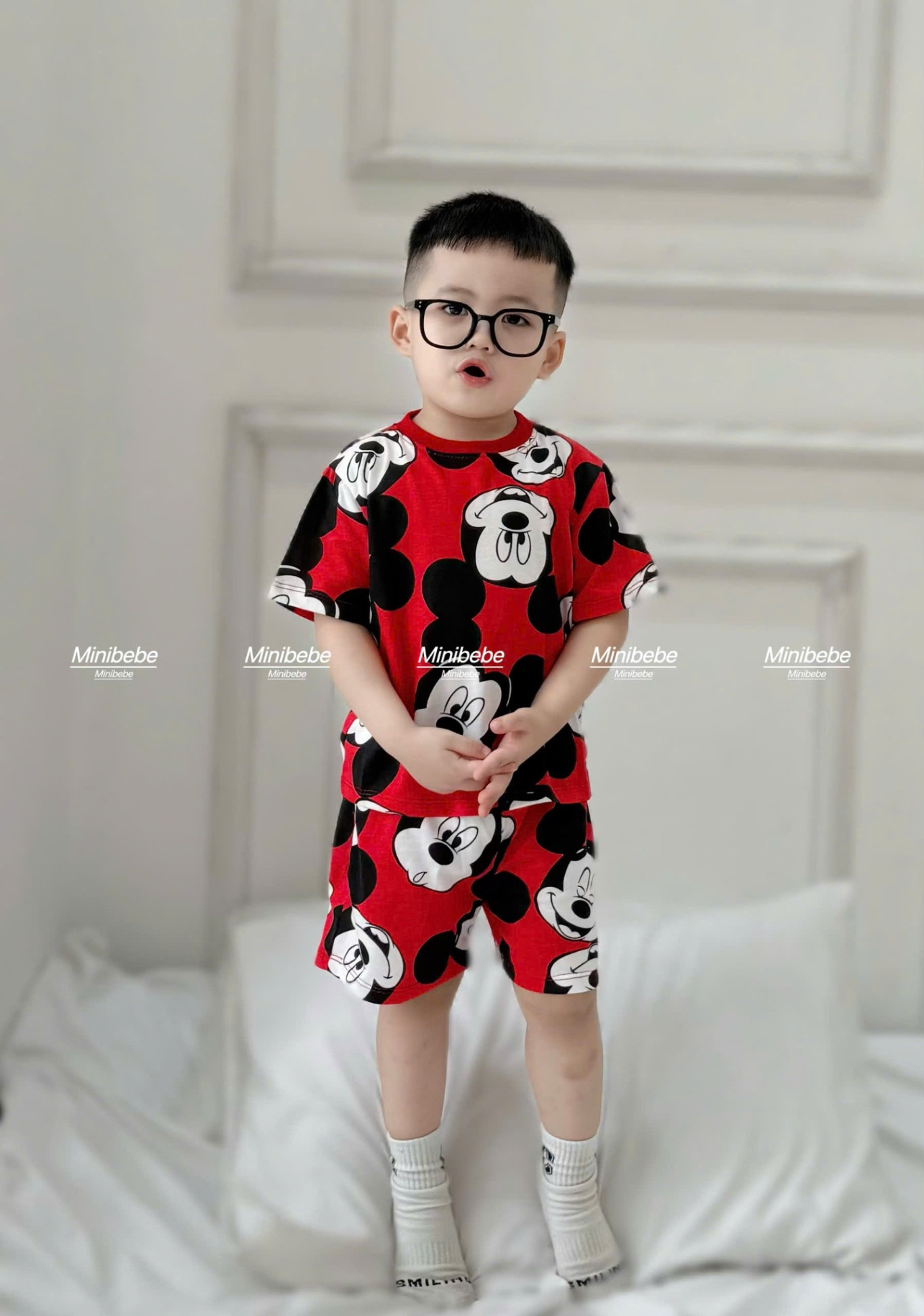 A825 - SET 3 BỘ MICKEY TRẮNG ĐỎ TAY PHỐI