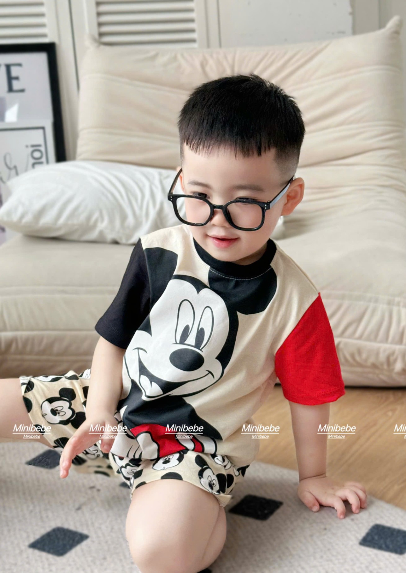 A825 - SET 3 BỘ MICKEY TRẮNG ĐỎ TAY PHỐI