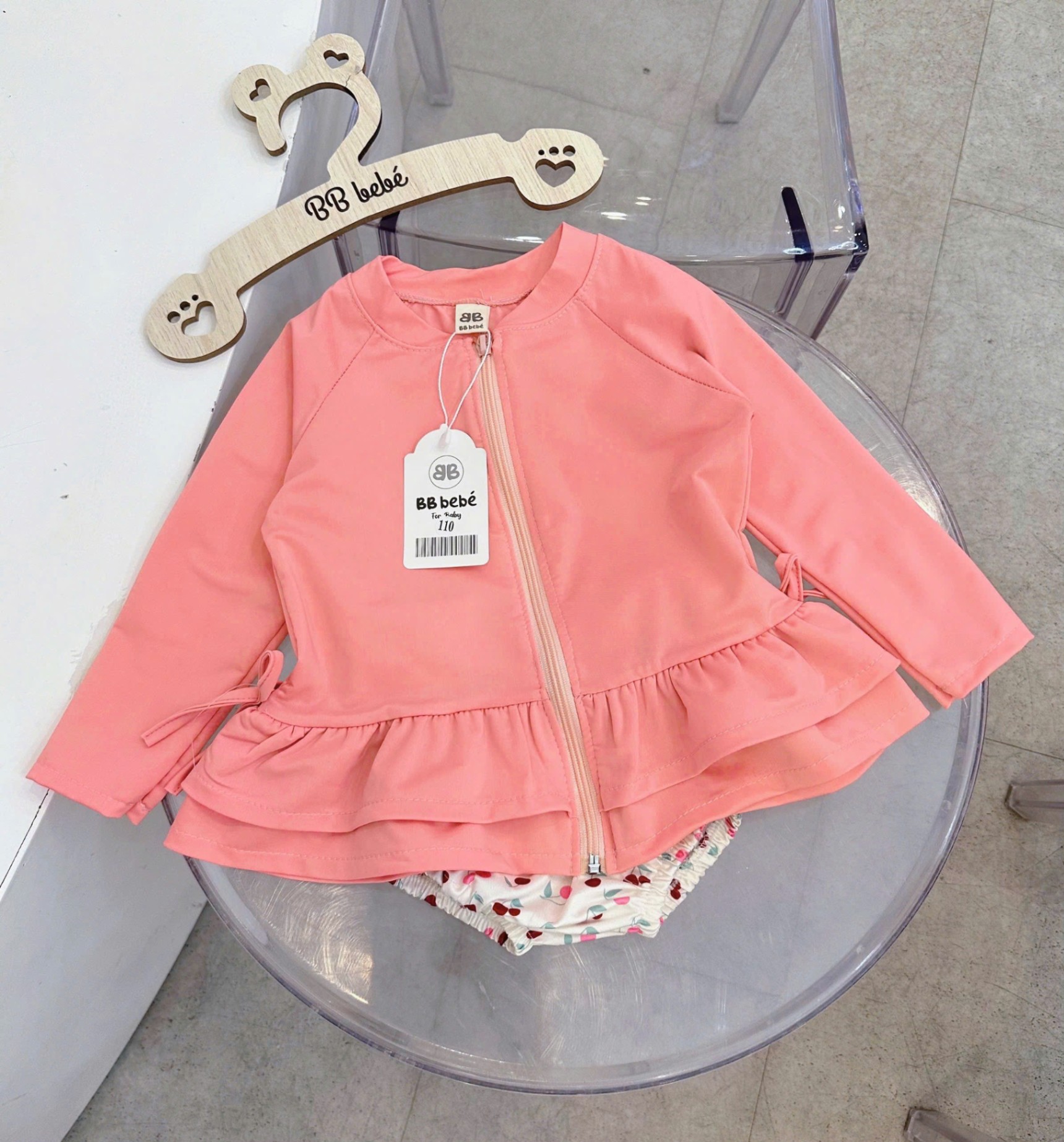 B446 - SET BỘ BƠI HỒNG DÀI TAY KHÓA KÉO QUẦN CHERRY