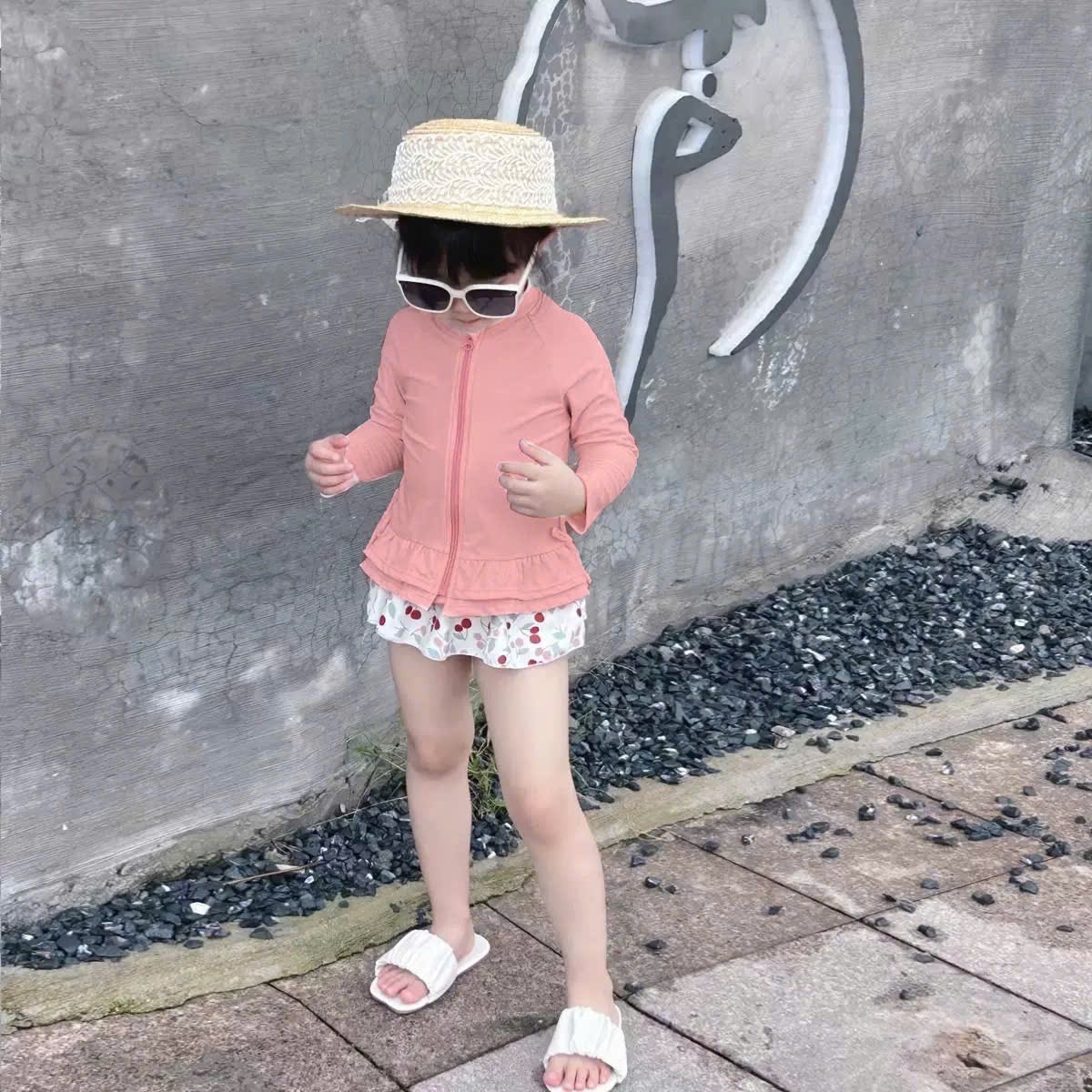 B446 - SET BỘ BƠI HỒNG DÀI TAY KHÓA KÉO QUẦN CHERRY