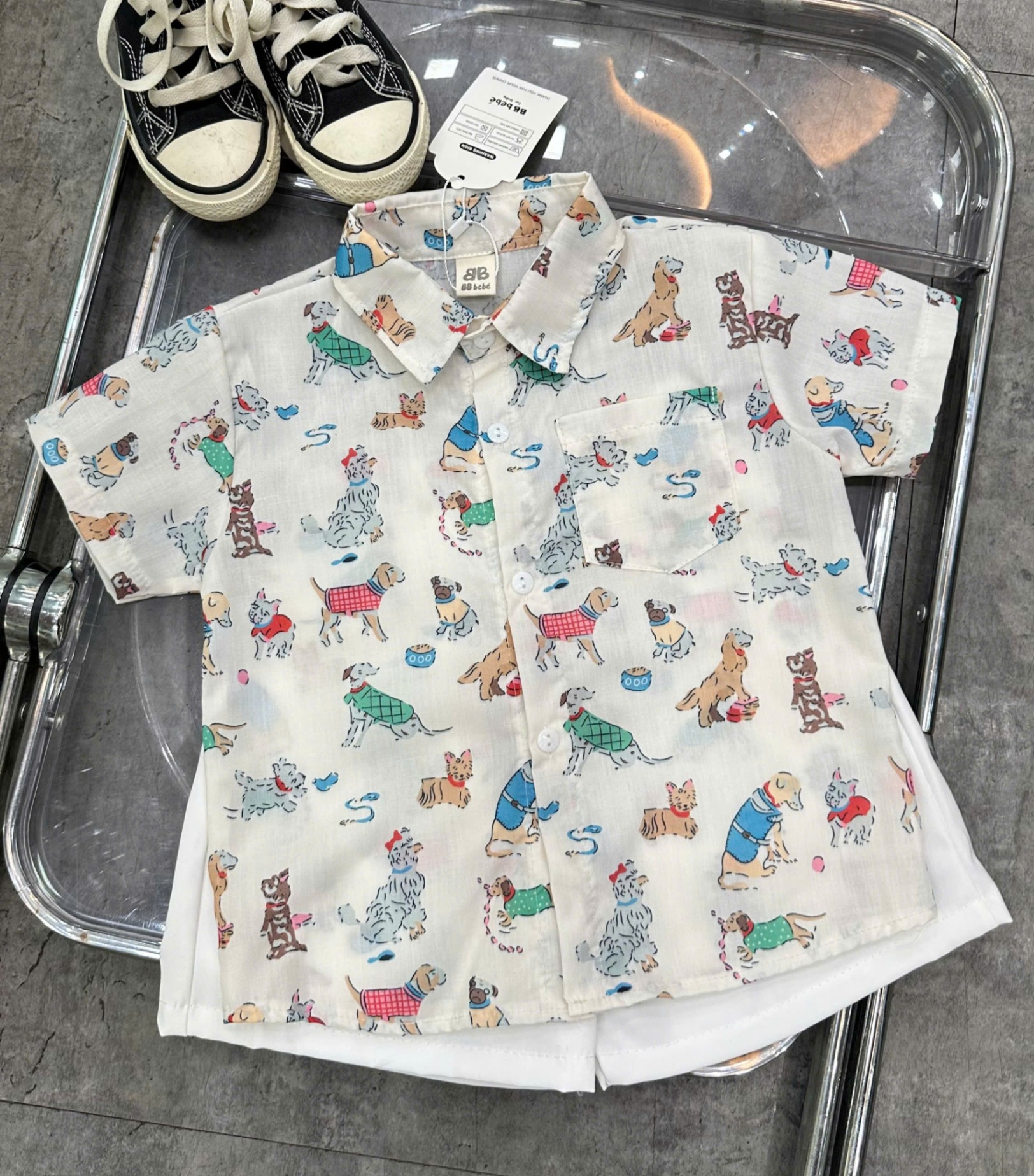 C377 - SET SƠ MI CHÓ NHÍ IN TRÀN QUẦN TRẮNG