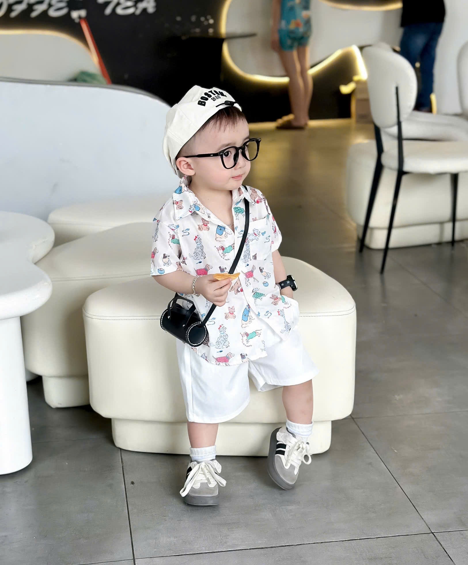 C377 - SET SƠ MI CHÓ NHÍ IN TRÀN QUẦN TRẮNG