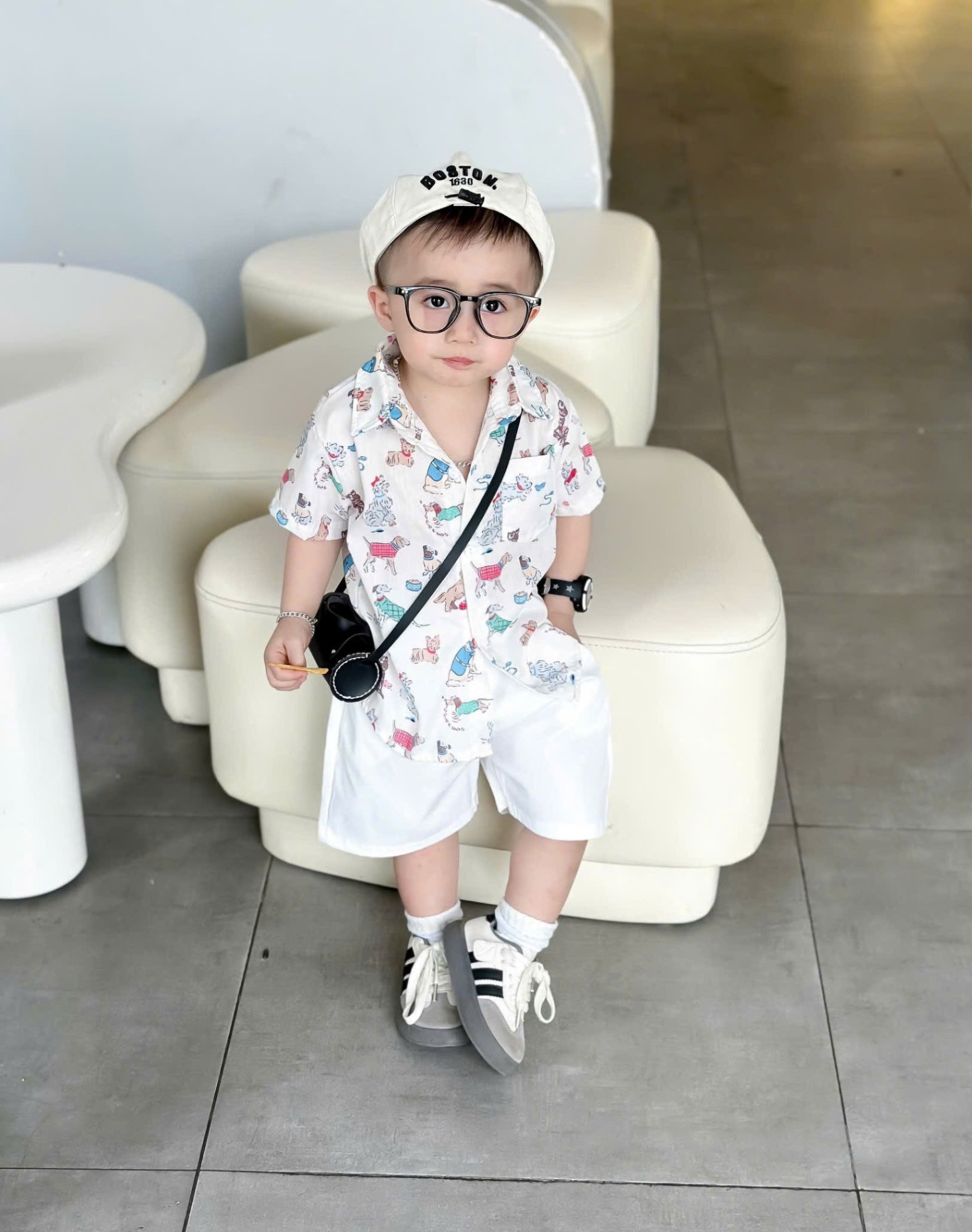 C377 - SET SƠ MI CHÓ NHÍ IN TRÀN QUẦN TRẮNG