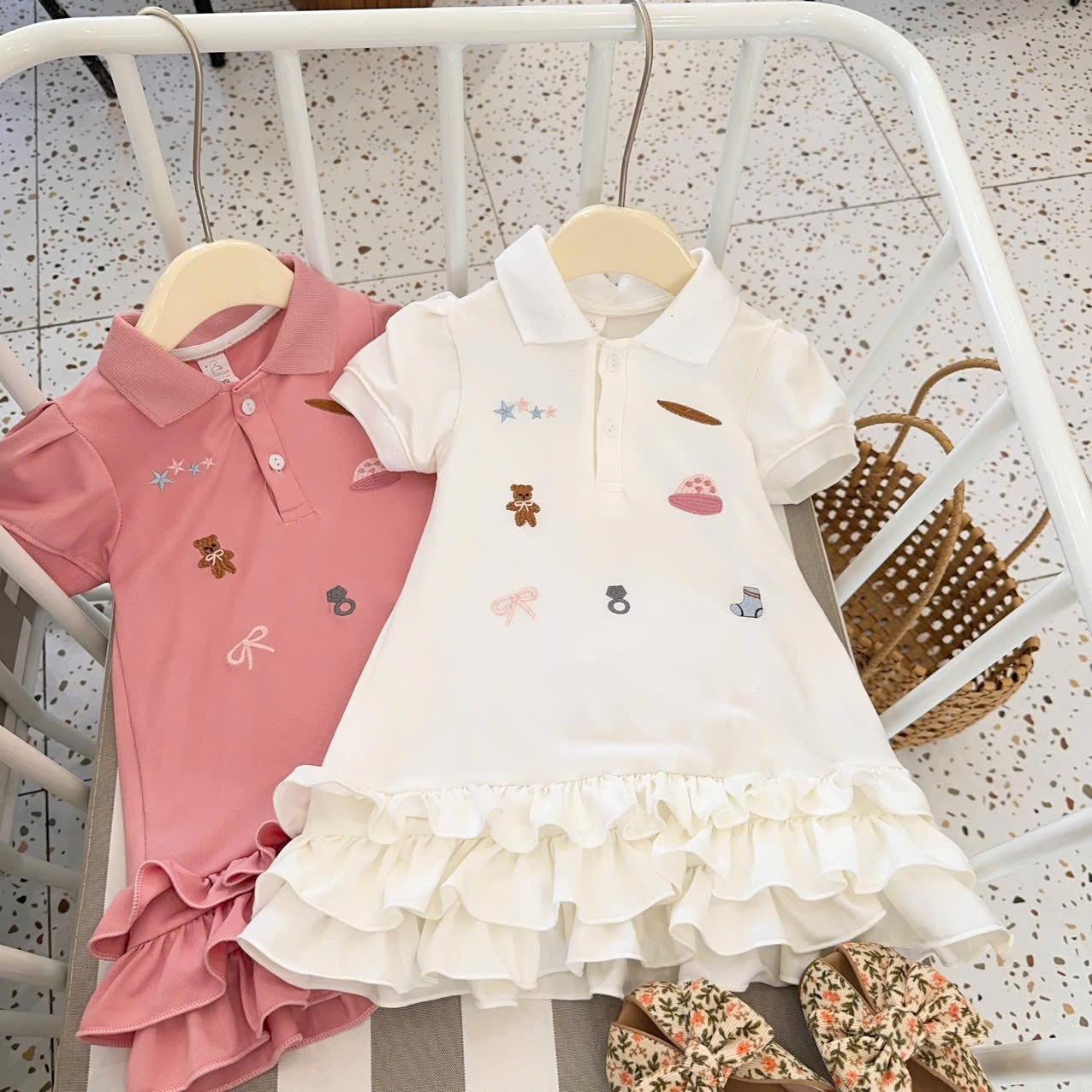 C289 - VÁY POLO THÊU HỌA TIẾT GẤU NƠ TẤT NGÔI SAO