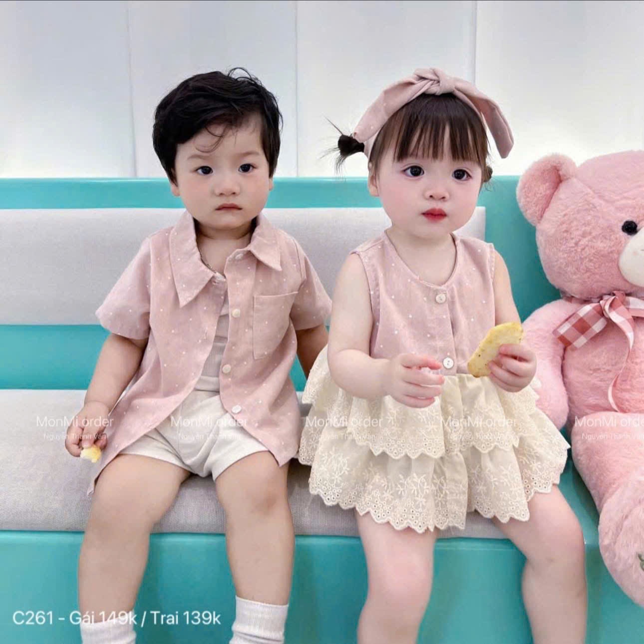 C347 - (GOM) SET BỘ ĐÔI BT BG HỒNG CHẤM BI
