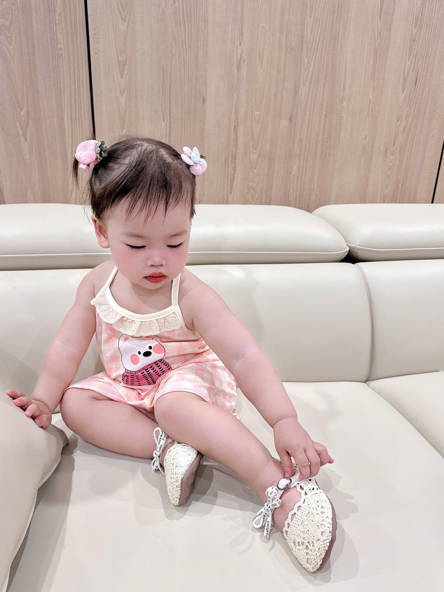 A916 - SET 2 BỘ 2 DÂY KITTY GẤU BE CARO HỒNG
