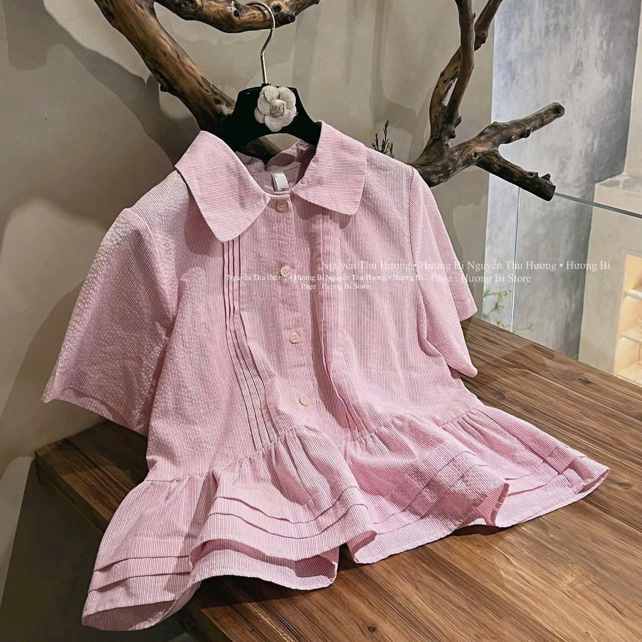 B463 - (GOM)ÁO SƠ MI BÈO HỒNG BABYDOLL