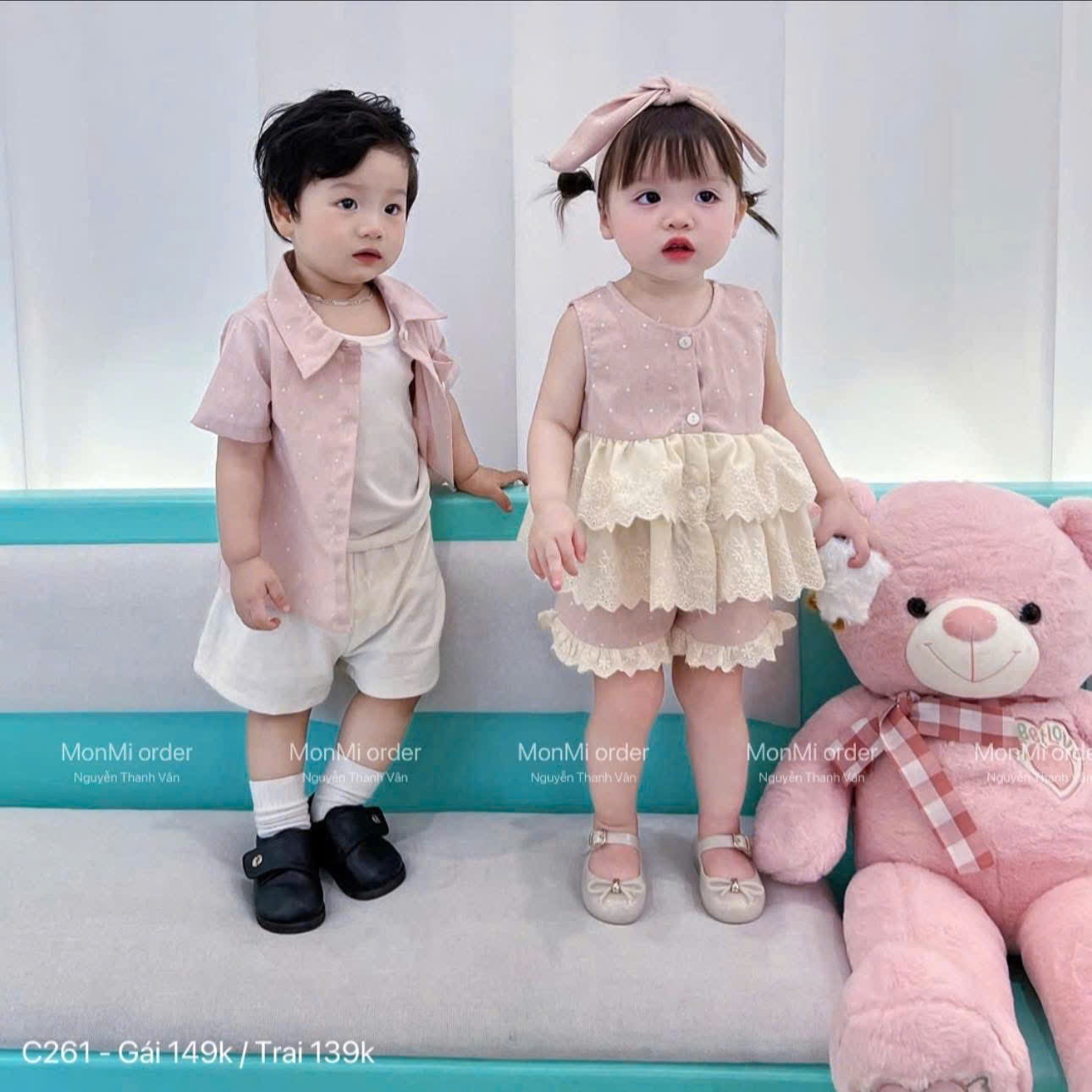 C347 - (GOM) SET BỘ ĐÔI BT BG HỒNG CHẤM BI