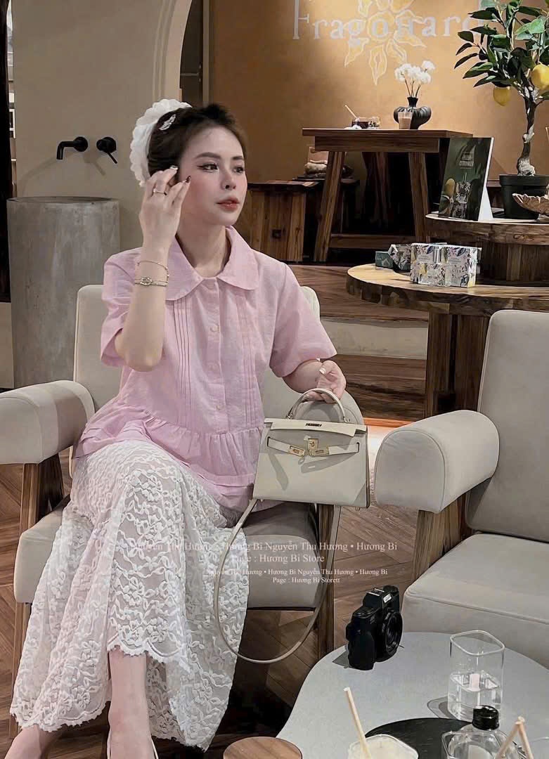 B463 - (GOM)ÁO SƠ MI BÈO HỒNG BABYDOLL