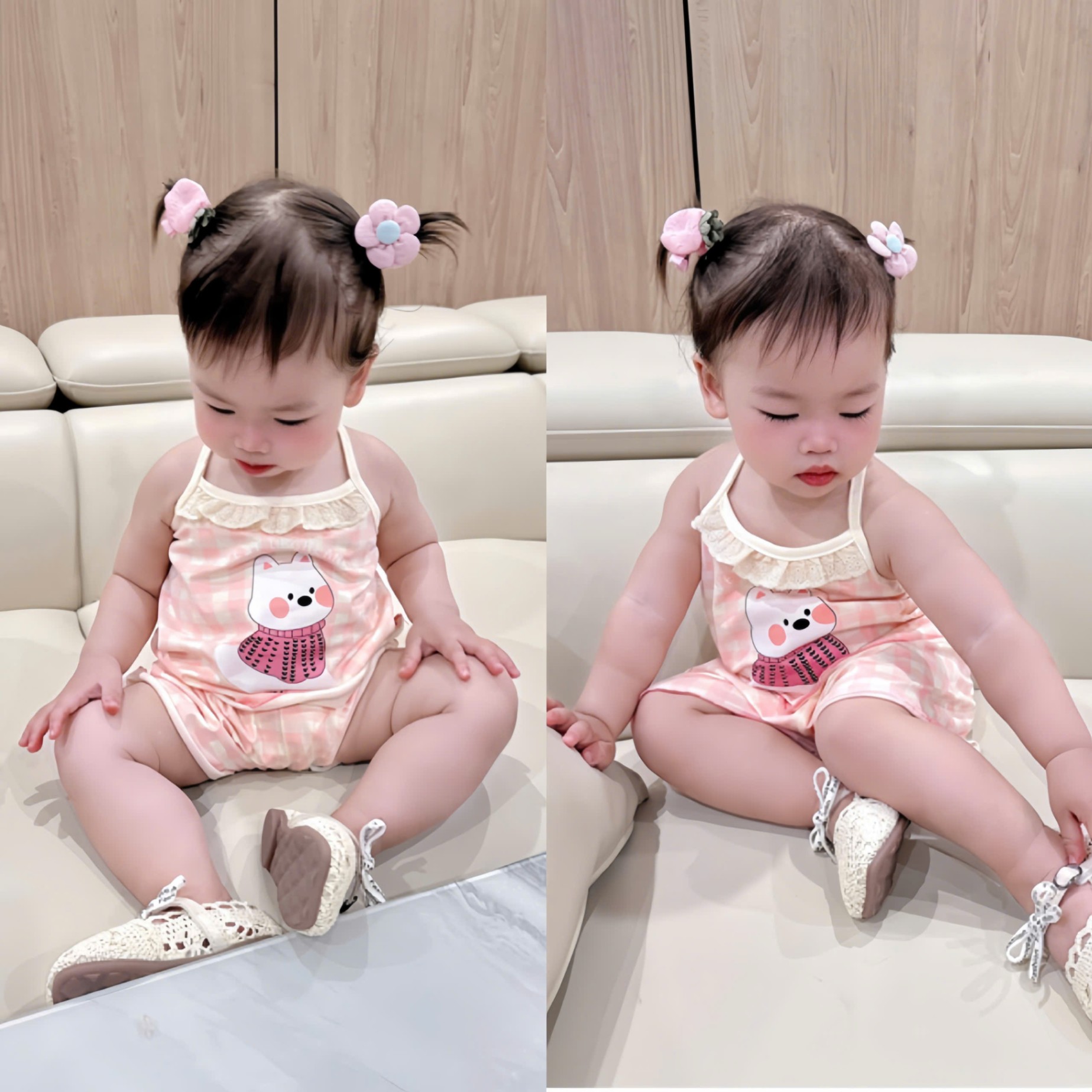 A916 - SET 2 BỘ 2 DÂY KITTY GẤU BE CARO HỒNG
