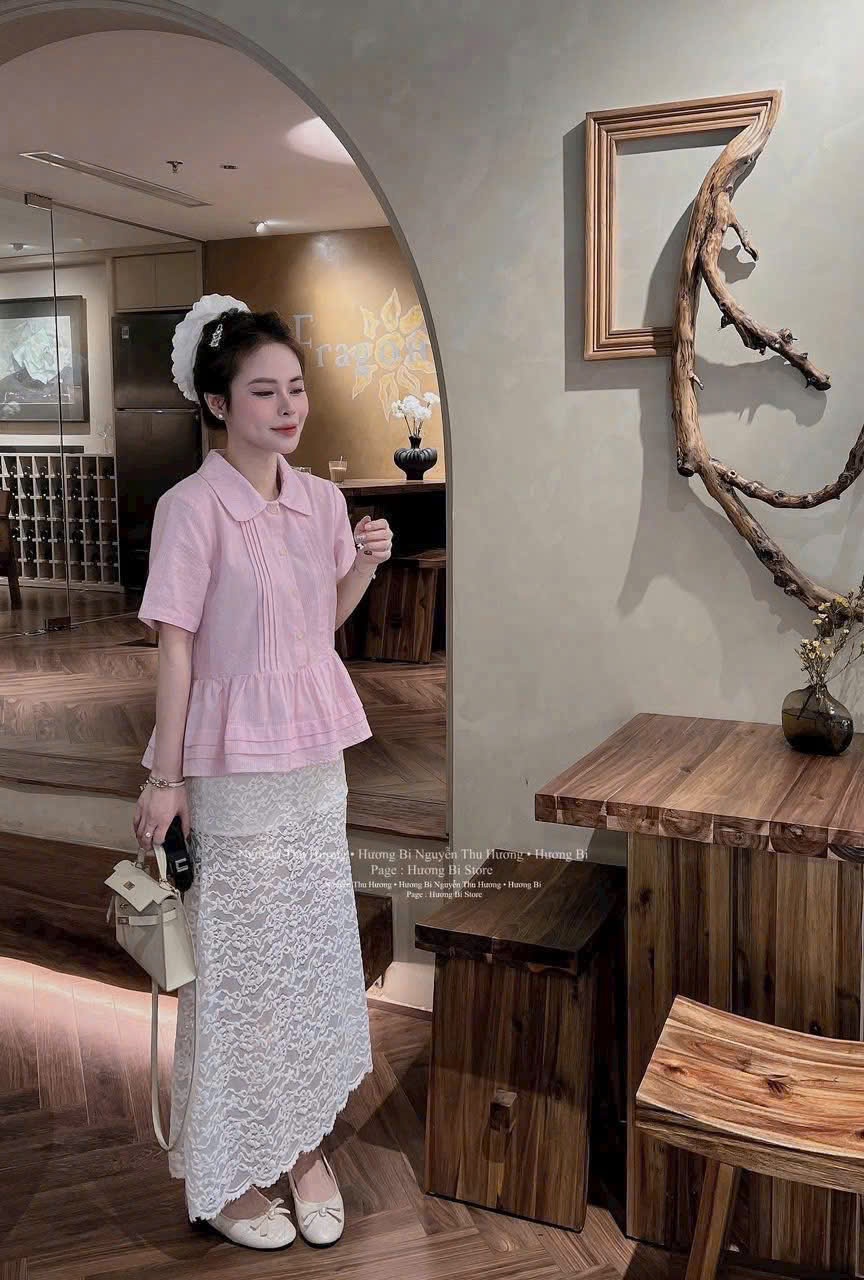B463 - (GOM)ÁO SƠ MI BÈO HỒNG BABYDOLL