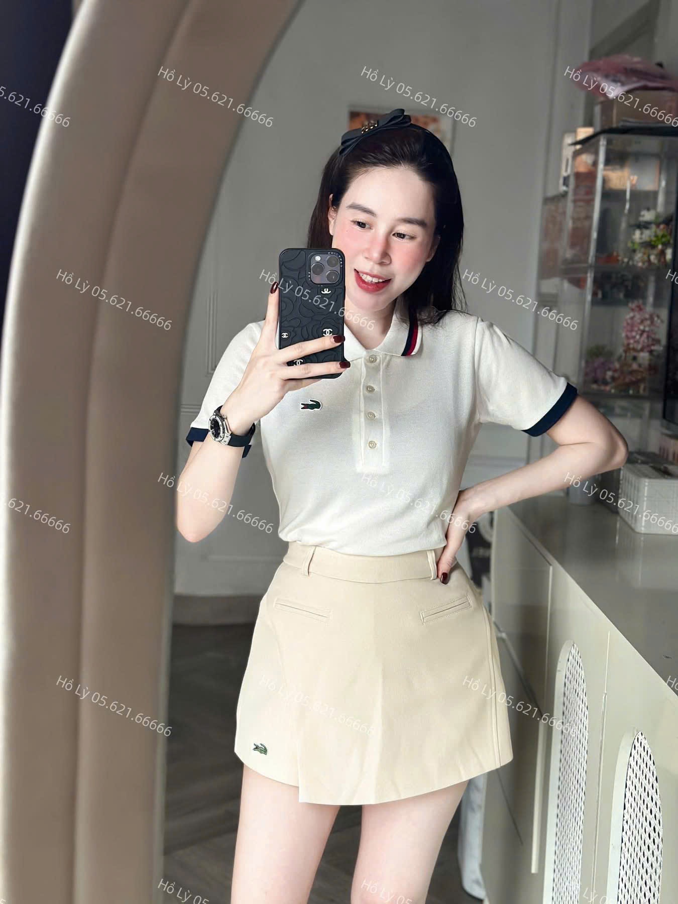 B665 - ÁO THUN TRẮNG CÁ SẤU CỔ VIỀN THAN ĐỎ