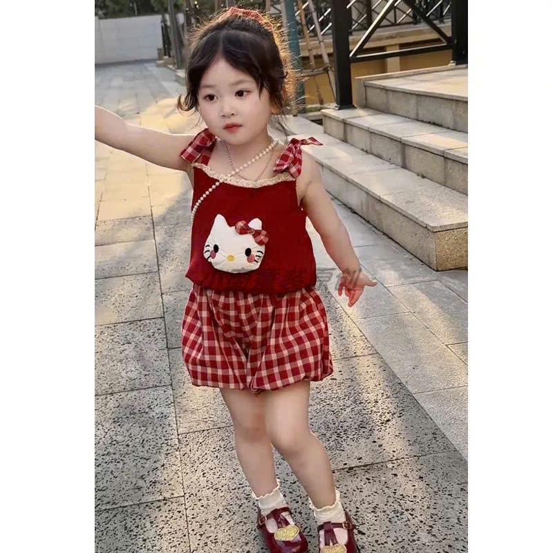 A136 - SET BỘ ĐỎ 2 DÂY KITTY NHỒI BÔNG