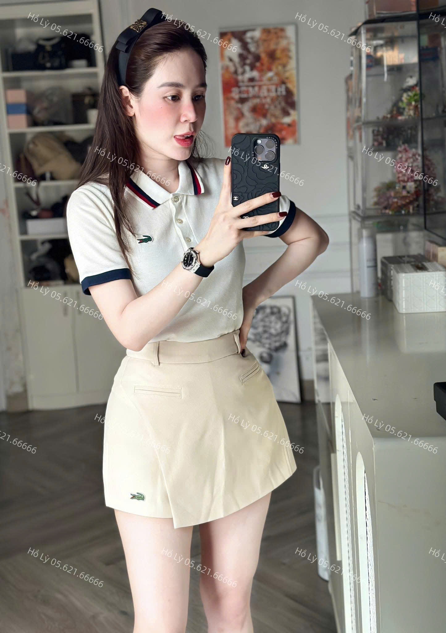 B665 - ÁO THUN TRẮNG CÁ SẤU CỔ VIỀN THAN ĐỎ