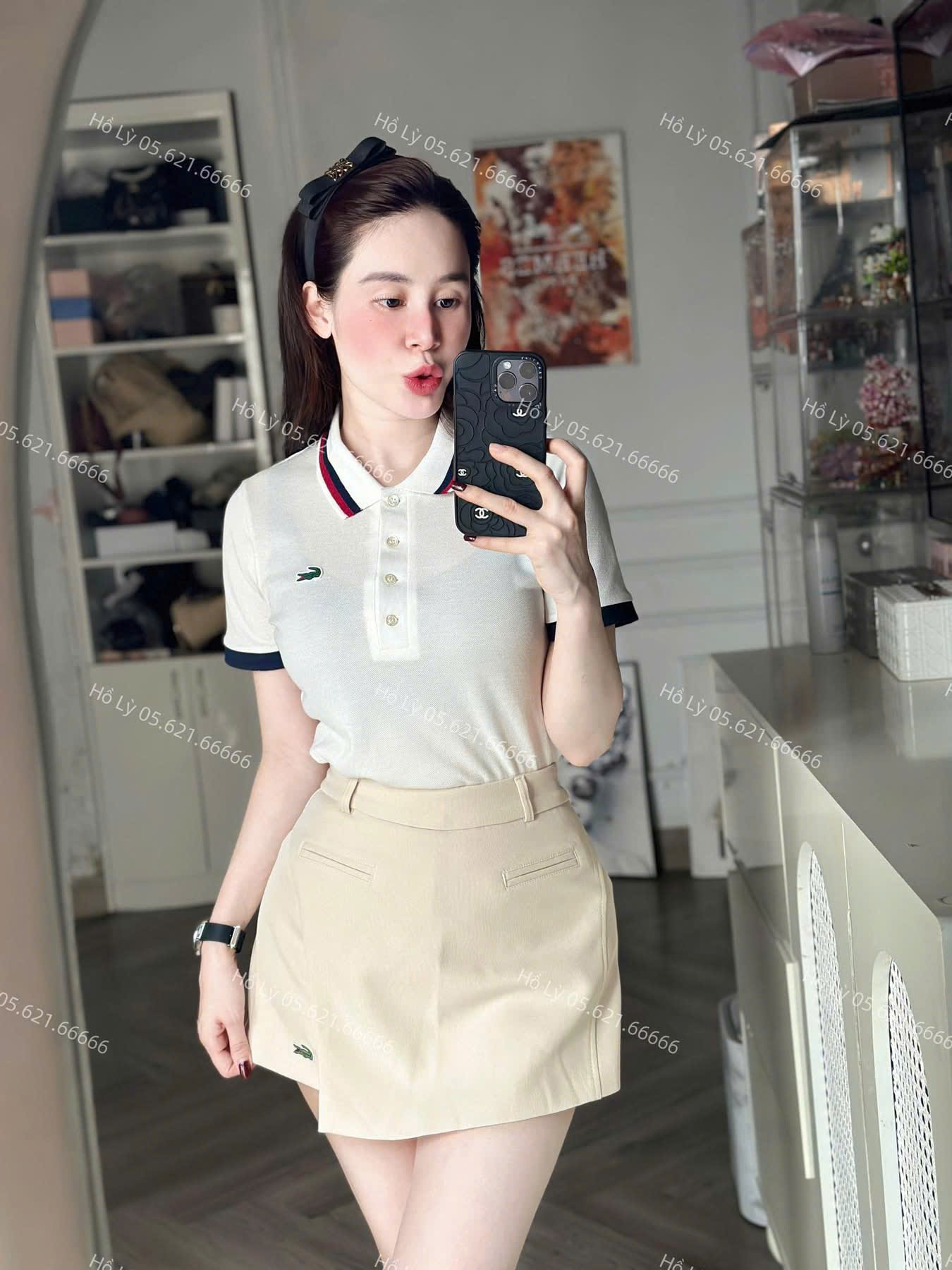 B665 - ÁO THUN TRẮNG CÁ SẤU CỔ VIỀN THAN ĐỎ