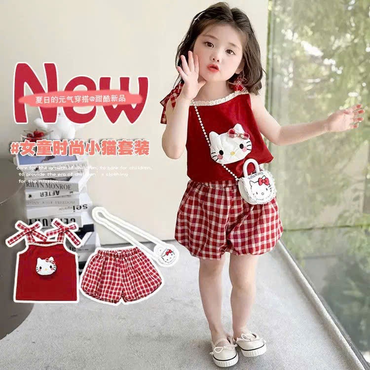 A136 - SET BỘ ĐỎ 2 DÂY KITTY NHỒI BÔNG