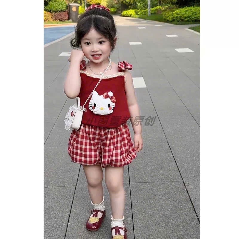 A136 - SET BỘ ĐỎ 2 DÂY KITTY NHỒI BÔNG