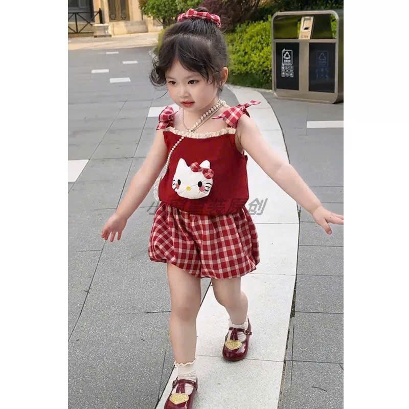 A136 - SET BỘ ĐỎ 2 DÂY KITTY NHỒI BÔNG