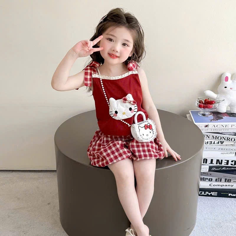 A136 - SET BỘ ĐỎ 2 DÂY KITTY NHỒI BÔNG