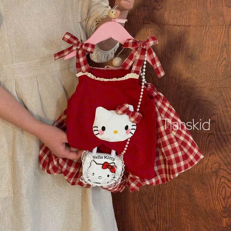 A136 - SET BỘ ĐỎ 2 DÂY KITTY NHỒI BÔNG