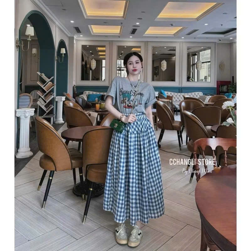 A100 - SET BỘ SWEET HOME XÁM VÁY CA RÔ XANH