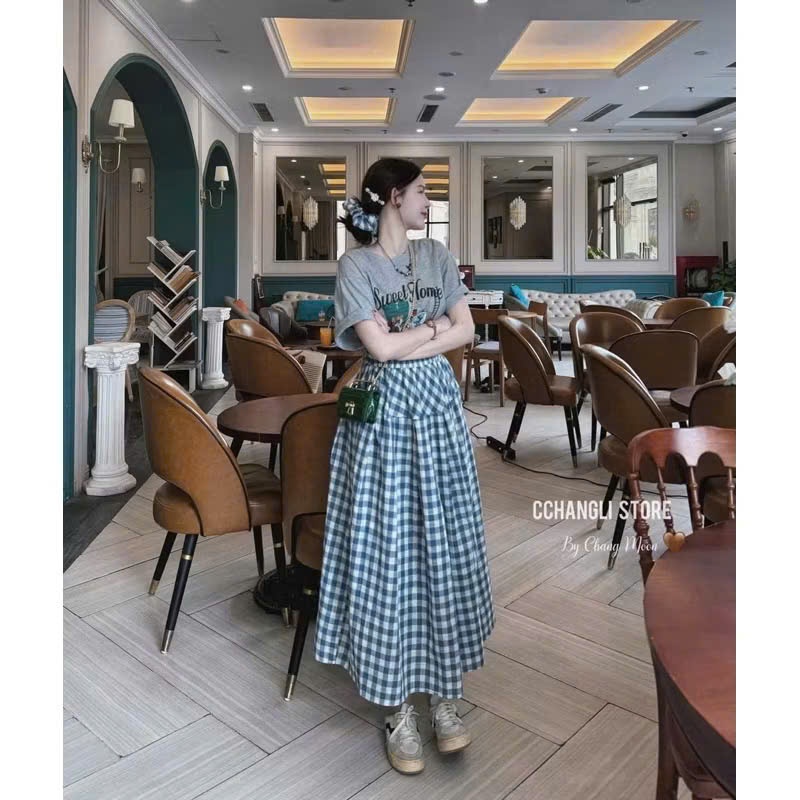 A100 - SET BỘ SWEET HOME XÁM VÁY CA RÔ XANH