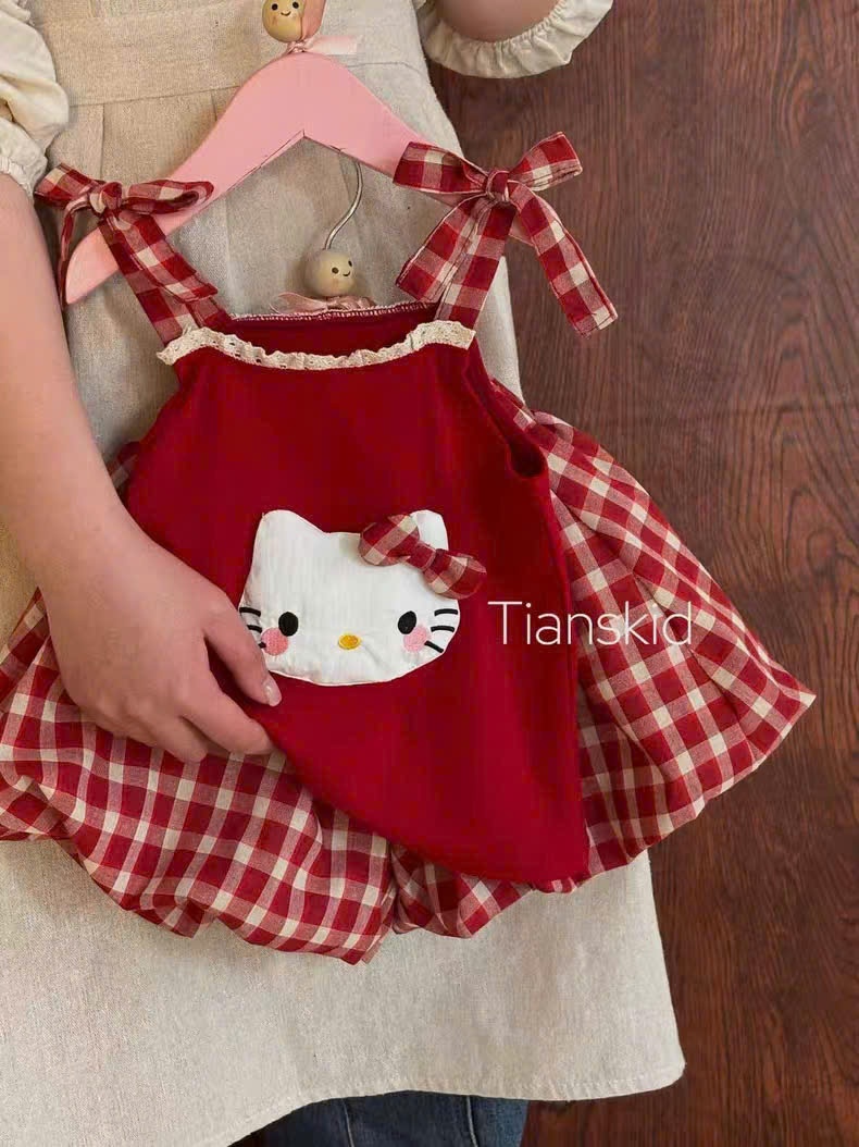 A136 - SET BỘ ĐỎ 2 DÂY KITTY NHỒI BÔNG