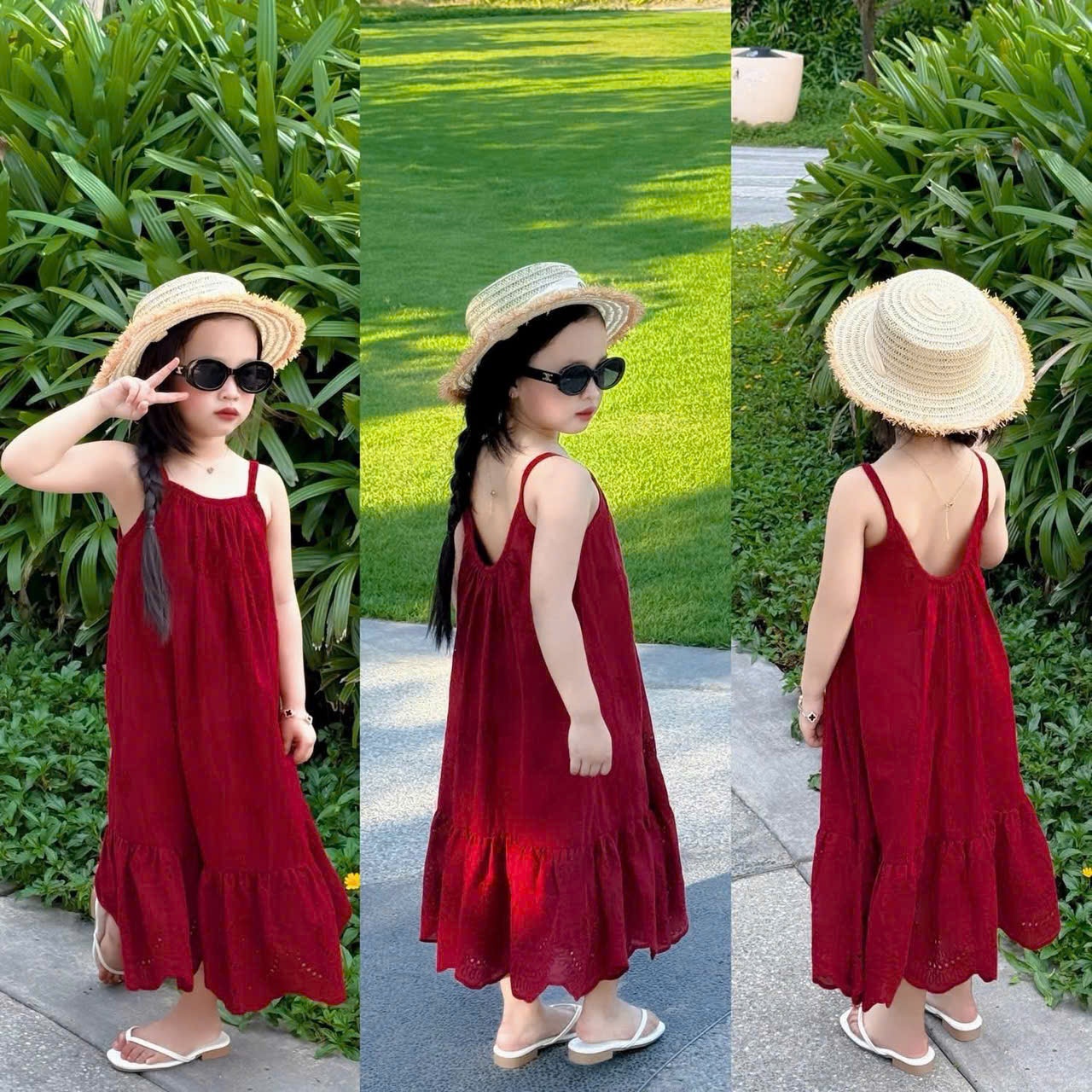 B643 - (GOM)VÁY MAXI ĐỎ CHÂN REN MẸ CON