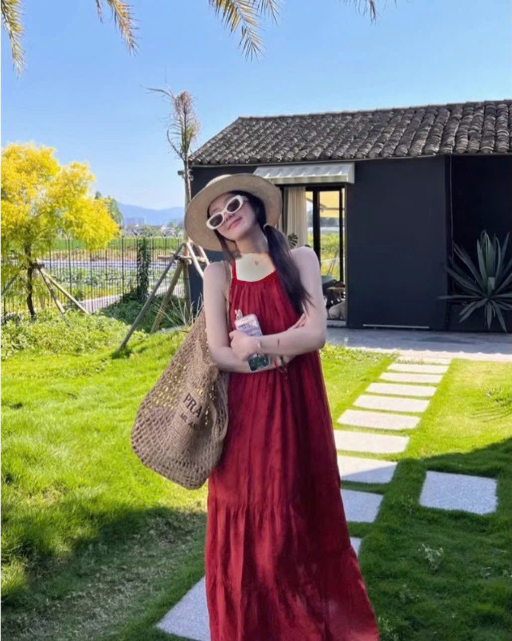 B643 - (GOM)VÁY MAXI ĐỎ CHÂN REN MẸ CON