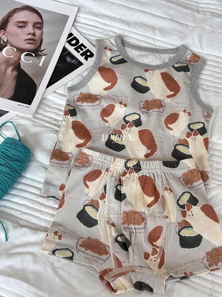 B267 - (GOM) SET 2 BỘ BA LỖ Ô TÔ MÈO BE XÁM