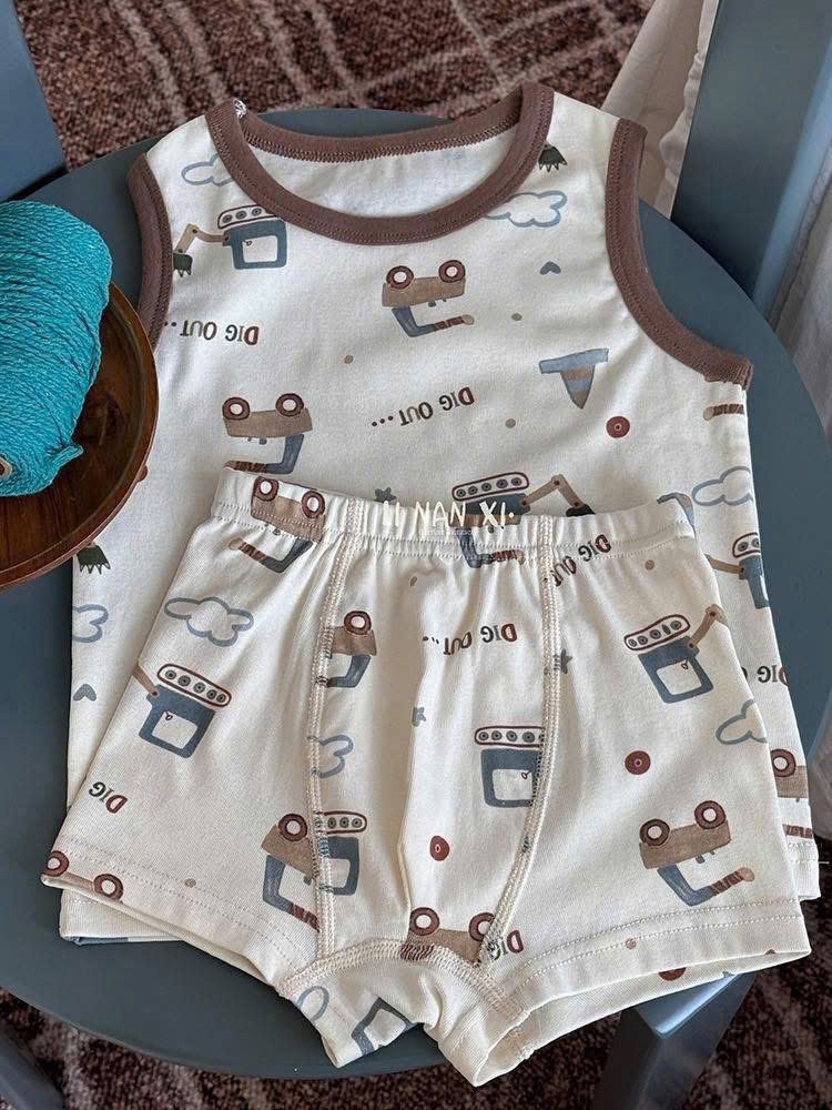 B267 - (GOM) SET 2 BỘ BA LỖ Ô TÔ MÈO BE XÁM