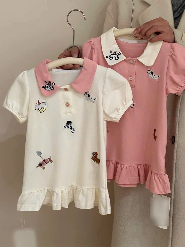 C47 - VÁY POLO DÁNG SUÔNG PHỐI BÈO NHẸ 2 MÀU BE HỒNG