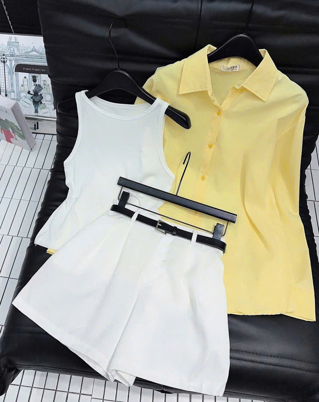 C271 - (GOM)SET 4 MÓN SƠ MI ÁO BA LỖ QUẦN TRẮNG KÈM THẮT LƯNG